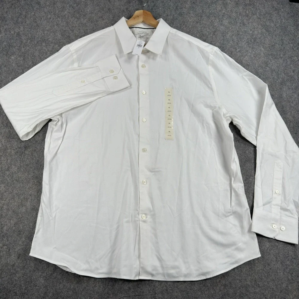 Banana Republic Shirt Mens XL White Wrinkle Resistant Untucked Long Sleeve